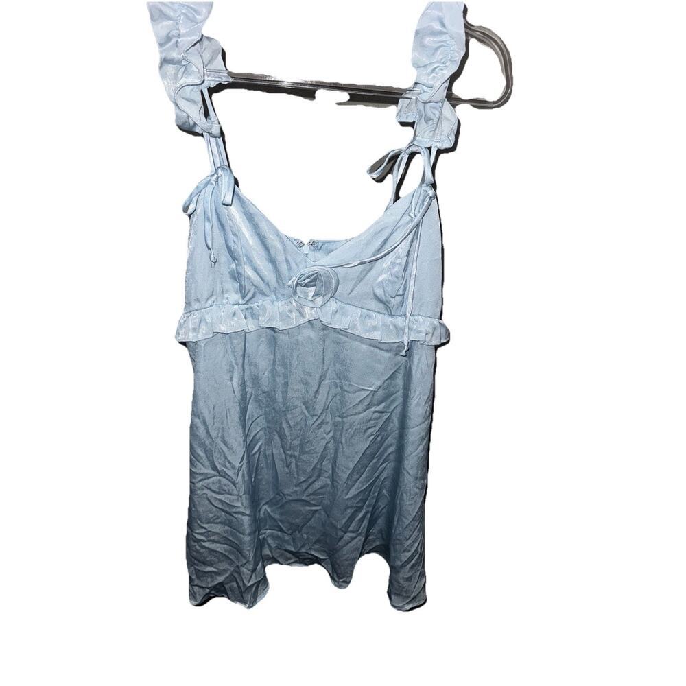 Wild Fable Light Blue Satin Babydoll Mini Dress Size Small Tie Straps New - Picture 2 of 3